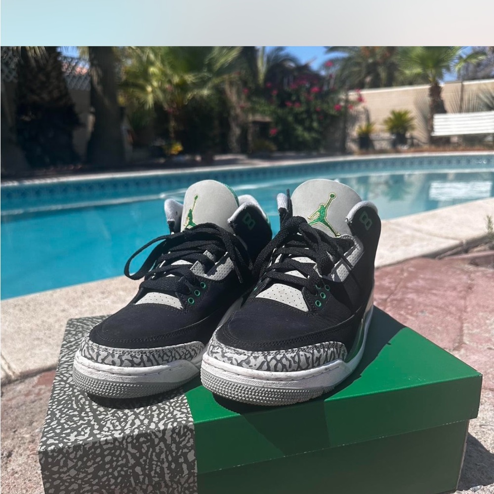 Jordan Black and Gray Sneakers with Green Accents